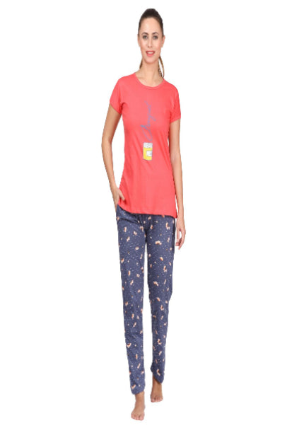 Top and Pajama Set – Carrot Red & Blue